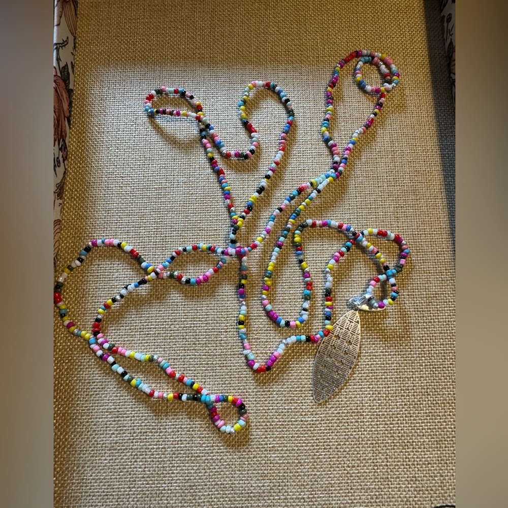 Plunder Colorful Beaded Necklace with Silver Pendant